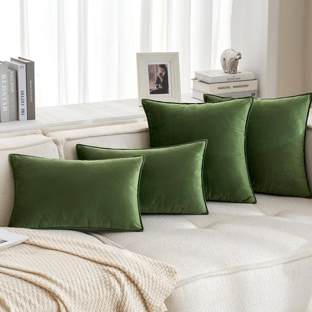 🆕 Olive Green VELVET Euro Accent Pillow Covers Luxury High End Hotel Vibes NWT